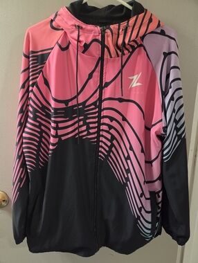 Meta Unique Pink Gradient Colorful Graphic Zip Hoodie. Well Made. Sz L